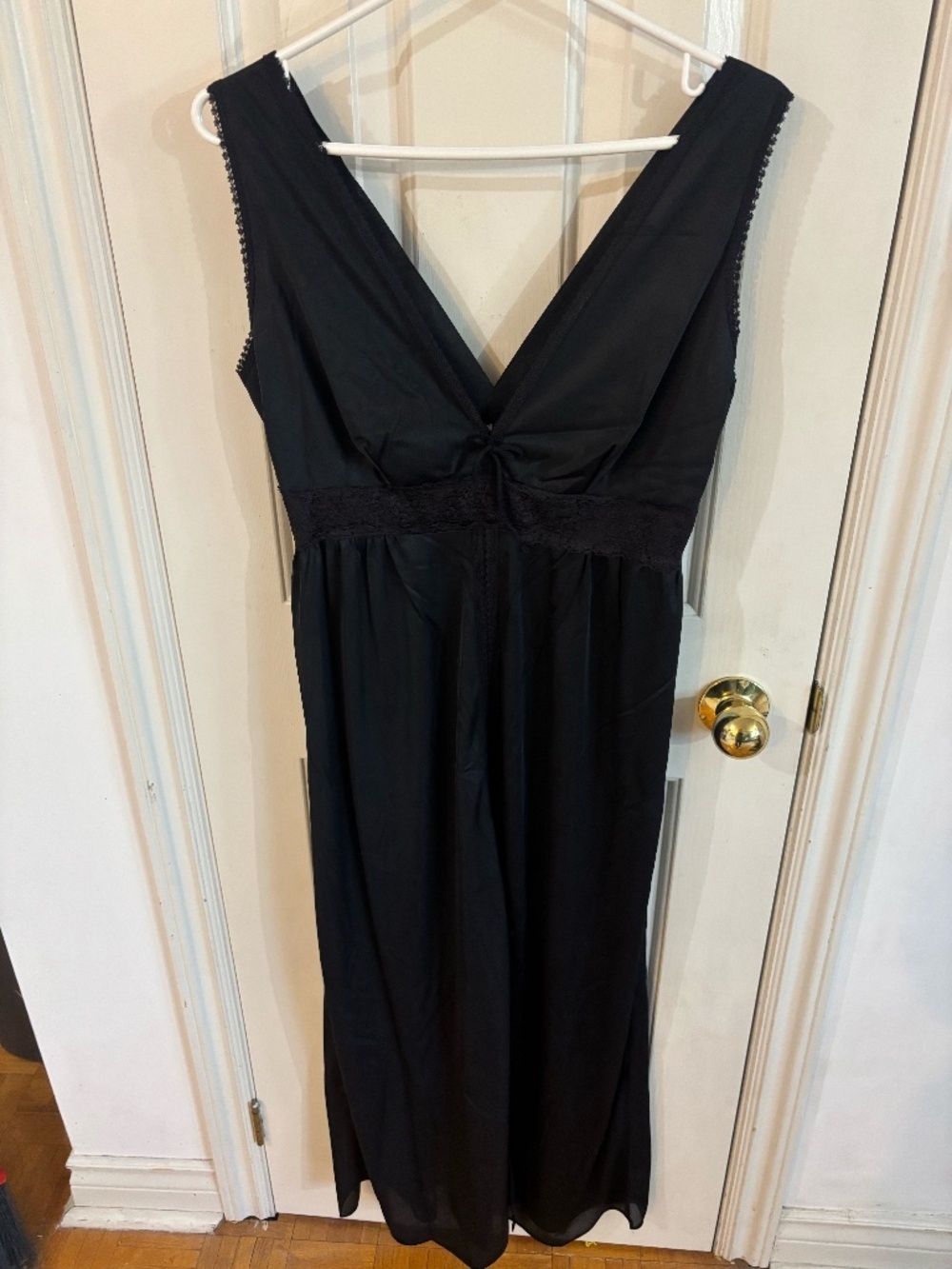 Vintage nylon 80s dress with lace trim and tye up chest  * accepting offers